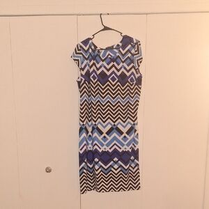 Liz Claiborne Blue and Black Zigzag Midi Dress